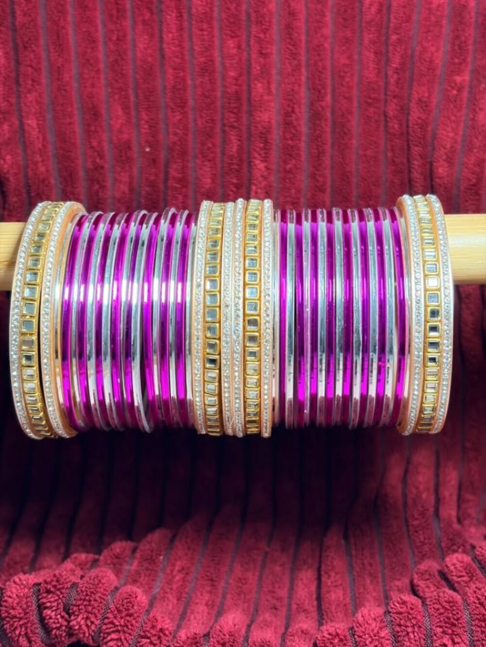 Women's Two-Tone Metal Bangle Set | Silver-Toned Both-Hands Stackable Ethnic Jew
